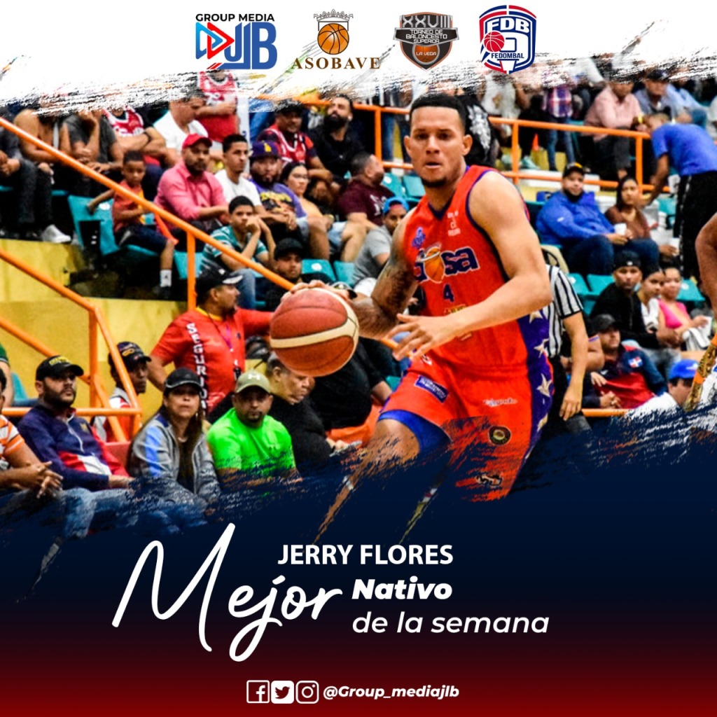 Jerry Flores elegido Jugador Nativo  de la semana en el XXVIII Torneo de baloncesto superior de la Vega 2022, Premiación hecha por Group Media, Producciones Deportivas JLF